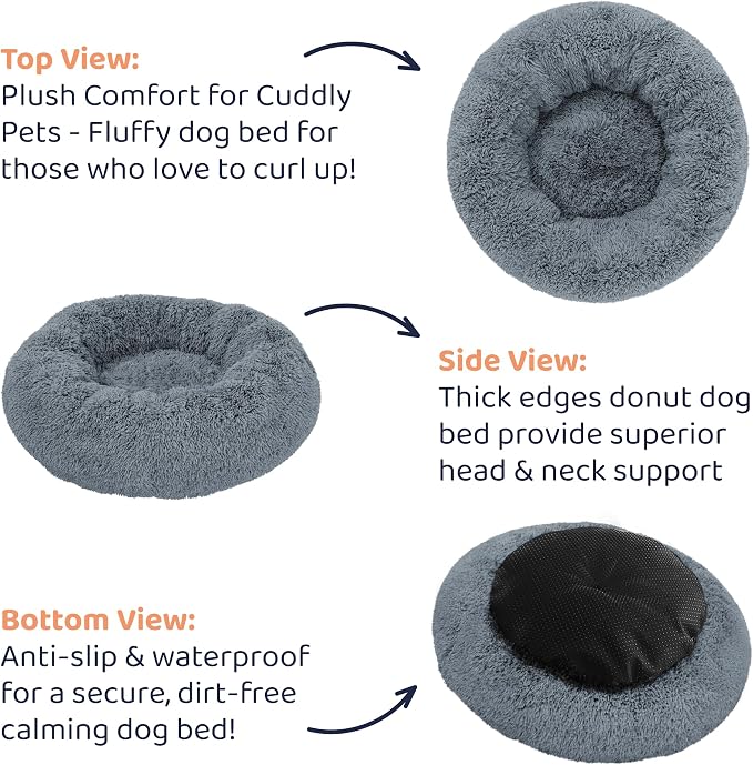 Donut Dog Bed - Premium Comfort for Anxiety Relief - Fluffy & Calming Design with Ultra-Plush Support | Cozy Round Dog Bed with Super Soft Circle Style (Dark Grey, Small)