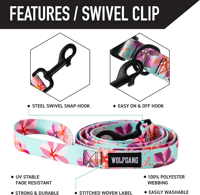 Wolfgang Heavy Duty Dog Leash, Pull-Tested to Over 800 lbs for Walking & Training, DigiFloral Print, Large