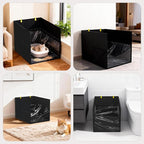 Aokeyee Black Waterproof Cat Litter Box Enclosure Splash Guard | 27.16x21.65x16.53, Removable PVC Mat with 2 Hooks, Foldable Anti-Leakage Dust Control