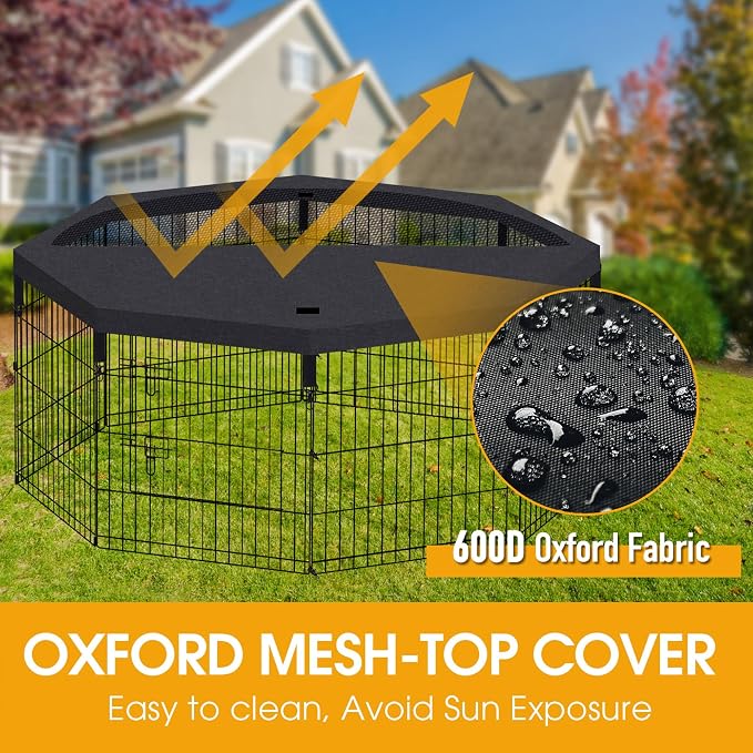 Artmalle Dog Playpen Top Cover Only, 8-Panel 24-Inch Octagonal Mesh, Black | Mesh top cover fits most 8-panel, 24-inch-wide octagonal dog pens, adding shade, airflow and jump-out protection. Cover only.