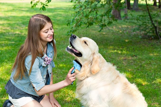 Pet Slicker Brush – Self Cleaning Brush for Dogs & Cats | Retractable Bristles for All Hair Types – Massaging Pins Remove Tangles & Mats Painlessly – Durable Grooming Tool for Pets