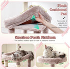 Heybly Cat Tree, 71-Inch Tall Cat Tower for Large Maine Coon Cats HCT037MU | Cat Condo Furniture with Extra-Large Baseboard, Multi-Level Platforms, 2 Hammocks and 12 Scratching Posts, Rosy Brown