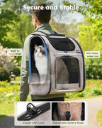 pecute Cat Backpack Expandable, Dog Carrier Backpack Breathable, Large | Durable Oxford Cloth, Lockable Zipper,Use for Pet Under 15 lbs to Travel