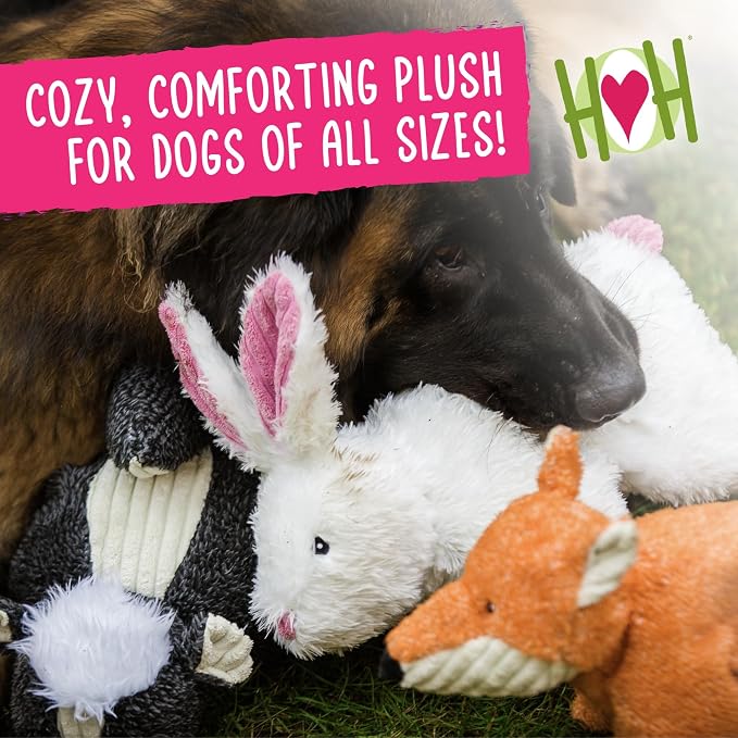 HuggleHounds Plush Dog Toy - Fuzzy Dog Toy, Soft Plush, Interactive Durable Stuffed for Small and Large Breeds with Squeaker - Squooshie Bunny