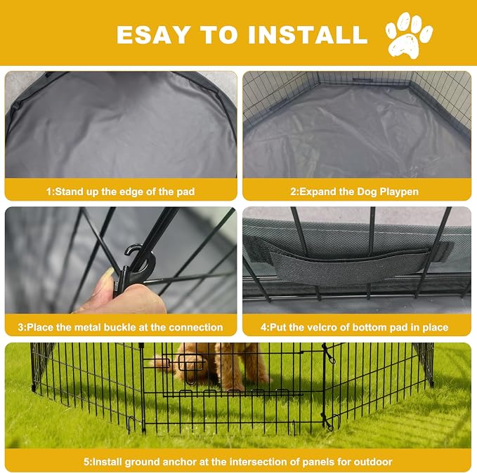 Foldable Dog Playpen,30in 8 Panels Metal Pet Exercise Fence with Bottom Pad | Dog Play Pen for Indoor Outdoor,Heavy-Duty Pet Fence Puppy Crate Kennel with Door for Small Medium Pets