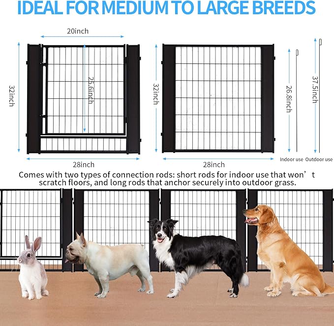 Furniture Style Dog Playpen 32" H, 2 Panels, Black | Indoor/Outdoor Use, Heavy-duty Metal, DIY Layouts, Easy Access, For Small & Medium Dogs, Easy setup