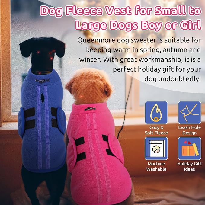 Queenmore XL Dog Sweater, Soft Fleece Vest Pullover Dog Jacket with Leash Hole, Warm Winter Dog Clothes Cold Weather Doggy Dachshund Sweaters for Large Dogs Cats Boy or Girl (Pink, XL)