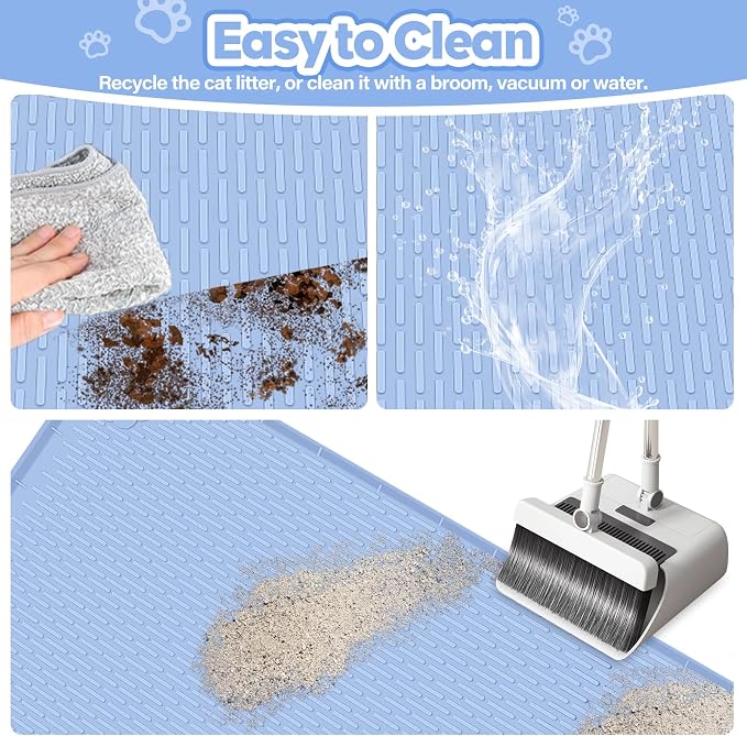 Silicone Cat Litter Mat for Litter Box 40”x28” Large Cat Mat, Blue | Waterproof, Non-Slip, Leak-Proof Rug Mat with Lip, Easy to Clean, Extra Large Litter Catcher Mat for Floor