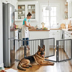 Vantas 80" x 24" Foldable Freestanding Extra Wide Dog Gate with Door,Black | Pet Gate for Stairs and Doorways, Renter Friendly No Drill, Indoor Pet Fence Extra Wide, Easy Storage, With Support Feet