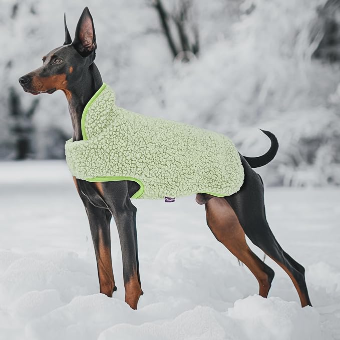 cyeollo Warm Dog Coat Fleece Sherpa Winter Sweater, Reversible Large Dogs Jacket Vest with Leash Hole, Soft Coats for Large Dogs Cold Weather, Green, XXXL