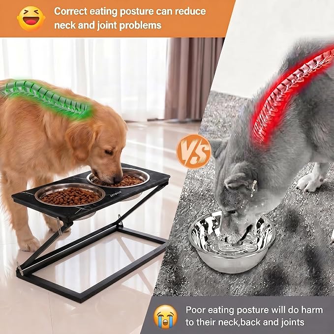 Elevated Dog Bowl, Adjustable Height and Tilt Angle Dog Bowl Stand | Precisely Adjust Height And Tilt Angle, Easy To Clean, Equipped With 2 Stainless Steel Food Bowls, Sturdy And Durable.