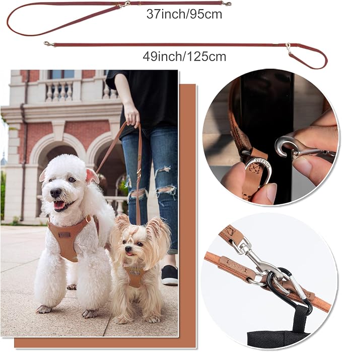 Puppytie Dog Harness with Multifunction Dog Leash,Soft Adjustable No Choke Escape Proof Pet Harness Vest for Medium Dogs or Large Dogs,Brown Caramel,M
