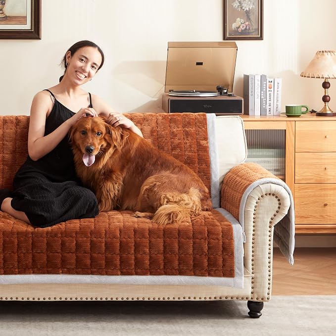 Couch Cover for Dogs Washable,Non-Slip Fuzzy Sofa Covers for Pets | Thick Soft Furniture Protector Fits Loveseat & Sectional,Against Fur&Dirt(Curry, 1pc/36"x80.1"/Seat Cover)