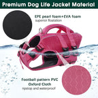 Kuoser Dog Life Jacket, High Flotation Reflective Dog Life Vest, Rose, XS | Adjustable Dog Lifejackets for Small Medium Large Dogs, Lifevest with Rescue Handle for Swimming, Boating, Lake, Beach & Pool
