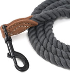 Mile High Life Dog Leash Braided Cotton Rope with Leather-Reinforced Ends | Rust-proof 360° swivel clasp, Heavy-duty for medium/large dogs. Great for weddings, daily walks (4 FT, 1/2", Dark Gray)