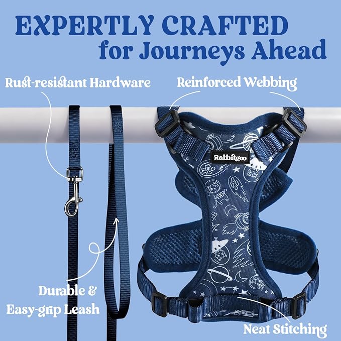 rabbitgoo Cat Harness and Leash Set, Escape Proof Vest, Cosmic Ace | Soft Breathable Mesh, Easy Adjustable Fit, Snap Buckles, Sturdy Clip, Reflective Strips, for Small & Average Cats Walks, Xs