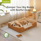 CWAWZ XXL Dog Bed for Extra Large Dogs, Giant Orthopedic Dog Bed with Cooling Gel Memory Foam, Waterproof Pet Bed with Removable Washable Cover, 53" Pet Sofa Bed Dutch Velvet with Bone Toy, Brown