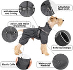 Mile High Life Waterproof Dog Raincoat, Full Coverage Small Dog Rain Coat with Harness, Adjustable 4 Legs Puppy Rain Jacket with Reflective Strip and Elastic Cuffs (Black, M Back Length 14.6")