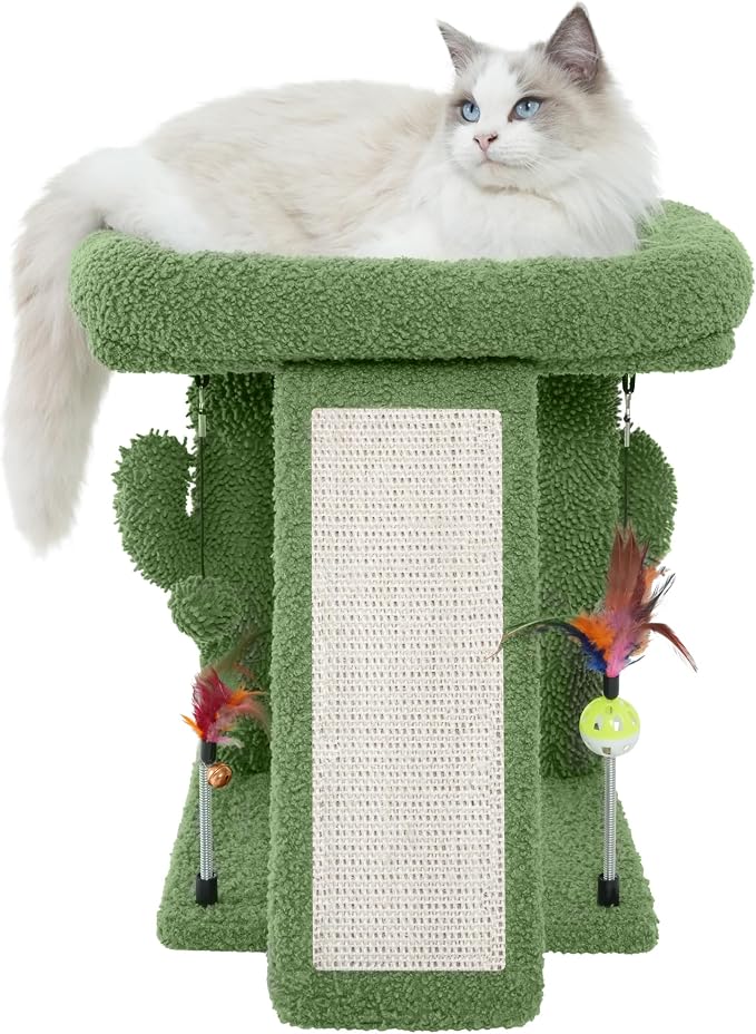 TWDEPART Cactus Cat Tree Tower with Cat Scratching Post for Indoor Cats,Activity Centre Climbing Tree Cat Furniture with Playful Toy Balls,Green