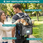 PetAmi Expandable Dog Backpack Carrier for Cats & Pets, Breathable Cat Carrier Backpack with Top Window & Multi-Entry, Ventilated Foldable Travel Carrier for Small Medium Pets up to 18 lbs, Light Gray