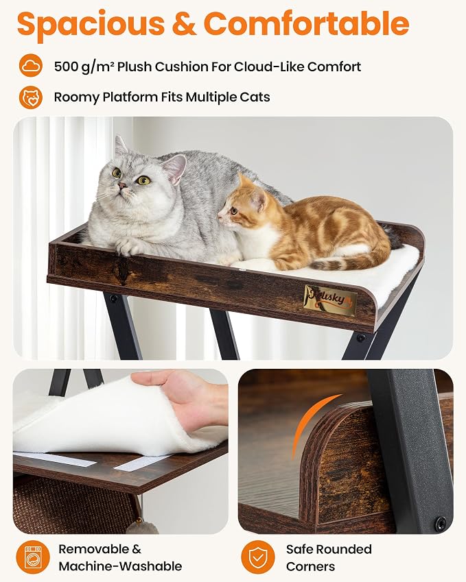 Modern Wood Cat Tree Tower for Indoor Cats Large Adult 67-in Tall | Heavy Duty XL Stable Wooden Cat Condo House Furniture with Multi-Level Spacious Perch Scratching Board Soft Washable Pads