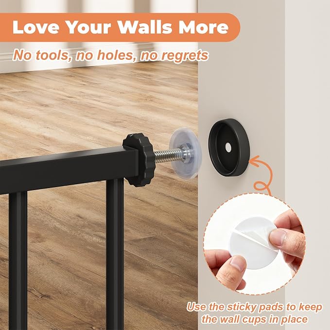 34" Tall Baby Gate No Drilling, Auto Close Dog Gate Indoor, Black | for Doorways & Stairs, Pressure Mounted 29"-45" Wide Pet Gate, Easy Walk Through Stair Gate for Baby & Pet Stroller Friendly