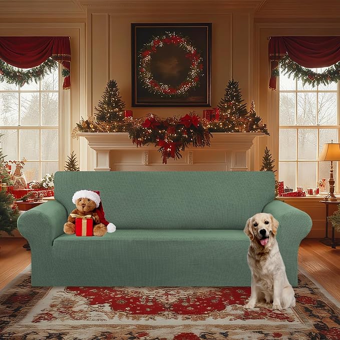 Stretch Oversized Couch Covers for Sofa Slipcover,Greyish Green | 1-Piece Washable Sofa Cover (94"-110") 4-Seater Furniture Protector, Soft Jacquard Non-Slip Elastic Bottom for Dogs & Kids