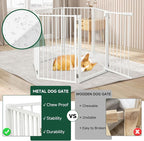 Snagle Paw Full Metal Freestanding Dog Gate with Door, 120” W x 24” H Pet Gate with Support Feet for Doorways, Stairs and Hallways, Portable Dog Fence for Indoor Use (24" 6 Panel, White)