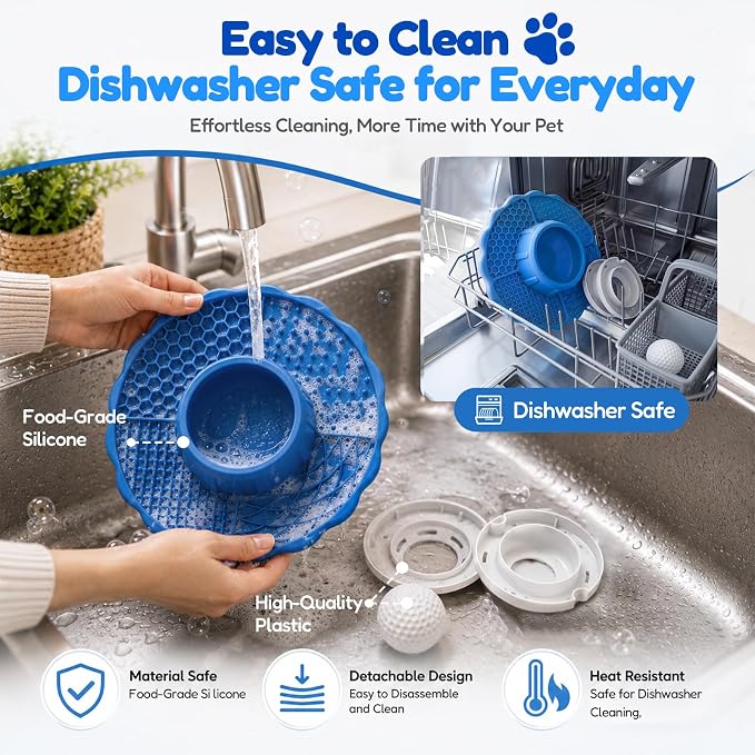 Slow Feeder Dog Bowls with Lick Mat & Rolling Lick Ball, Enrichment Toys | 10oz. 3-in-1 Feeder. Leak-proof, Non-slip. Interactive Play. Slow eating. Liquid, Thick Treats & Kibble, Food-grade Silicone