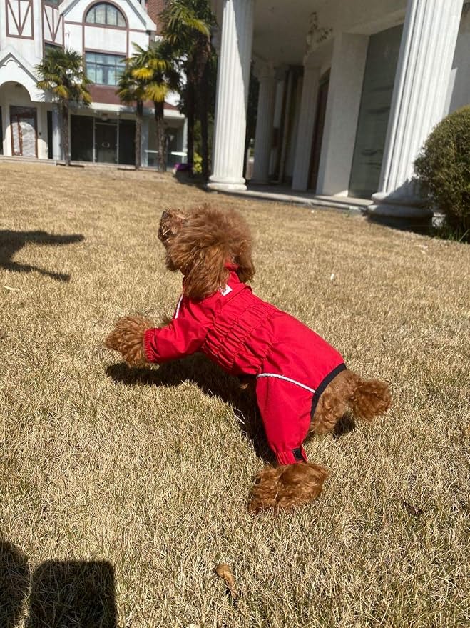 Dogs Waterproof Jacket, Lightweight Waterproof Jacket Reflective Safety Dog Raincoat Windproof Snow-Proof Dog Vest for Small Medium Large Dogs Red M