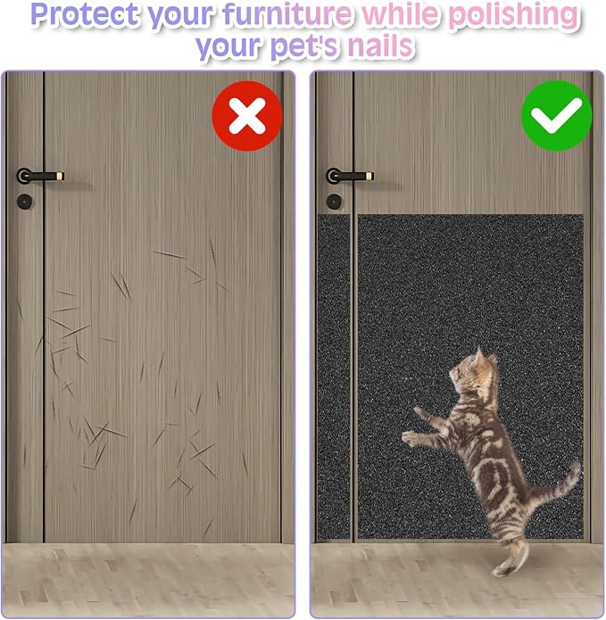 BNOSDM Self-Adhesive Dog Nail File Scratcher Emery Paper Cat Nail Scratch Board Replacement Sandpaper, Cuttable Pet Furniture Scratching Pad Protector for Door and Wall (12in*10ft, Black)