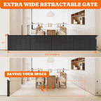 Retractable Baby Gate Extra Wide, 41" Tall Extends up to 200" Wide, Black | Dog Gate Indoor for Stairs, Pet Gate with Support Rods for Doorways Hallways Garage Indoor & Outdoor