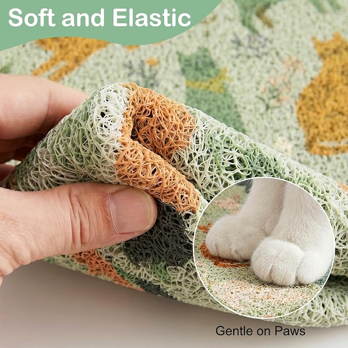 Glittme Cat Litter Mat with Non-Slip Bottom Litter Box Mat 33"X22" Litter Trapping Mat Easy to Clean Washable Cat Food Mat for Kitty,L