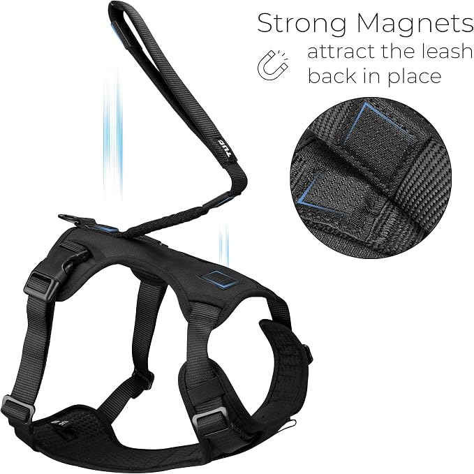 TUG Grab Dog Harness with Built-in Magnetic Traffic Leash (XL/Black) | Padded Magnetic Traffic Handle | Front & Rear Leash Clips | 4-Point Adjustable Fit | Durable Nylon | Aids No-Pull Training