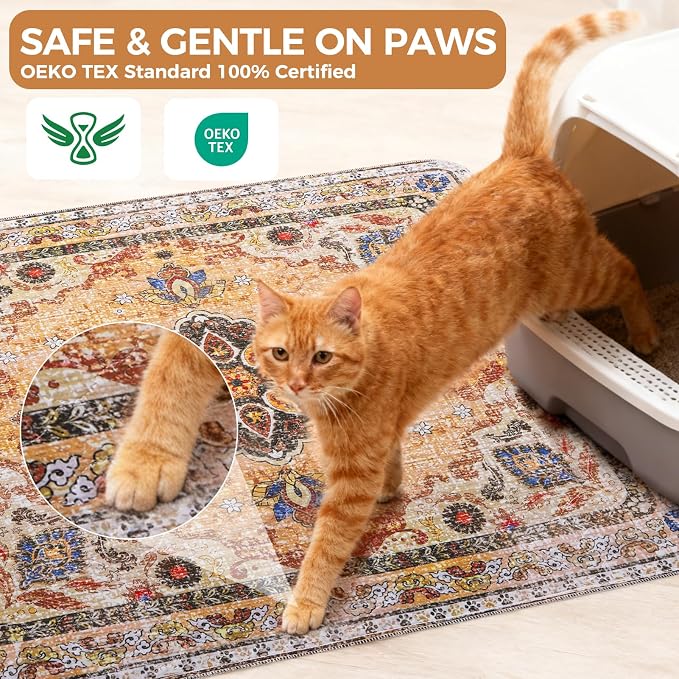 Homimp Cat Litter Mat, Litter Trapping Mat 2 Pack, Contains Mess from Box, Protects Floors,Urine Waterproof,Non-slip,Less Waste Cat Litter Box Mat,Soft on Kitty’s Paws,Washable,Absorbent,Khaki 36"X41"