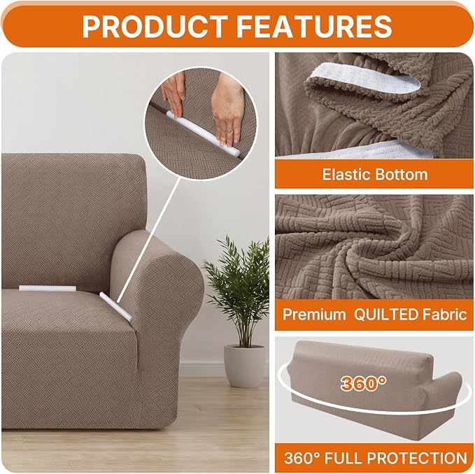 XINEAGE Stretch 4 Seater Slipcover, Non-Slip Pet Couch Cover,Khaki | Washable Furniture Protector, Elastic Bottom, Dogs & Cats Friendly, Scratch-resistant, Fast Setup, High Elasticity