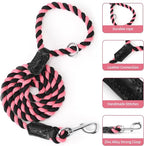Mile High Life Rainbow Dog Leash Braided Cotton Rope w Leather-Wrapped Ends | Rust-proof 360° swivel clasp, Heavy-duty for medium/large breeds. Great for weddings, daily walks (4FT, 1/2", Black/Pink)
