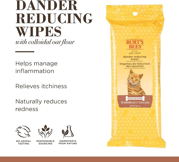 Burt's Bees for Pets For Cats Natural Dander Reducing Wipes | Kitten and Cat Wipes For Grooming, | 50 Count Cat Wipes for Dander Control - 6 Pack (300 Wipes Total)