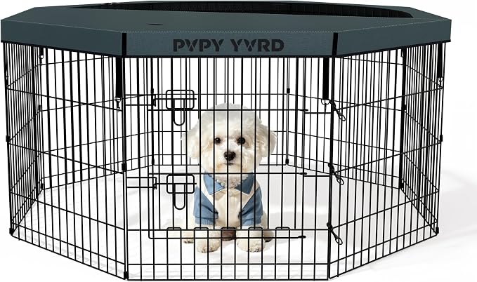 Puppy Playpen with Top Cover,Dog Pen Foldable Dog Fence 8 Panels 30 Inch | Dog Playpen with Door for Indoor Outdoor,Dog Exercise Fences for Small Medium Animals