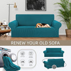 Stretch Loveseat Couch Cover, 2 Cushion Couch Slipcover,Peacock Blue | 1-Piece Washable Sofa Cover Pet Friendly (55"-78") Furniture Protector Soft Jacquard, Elastic Bottom for Dogs & Kids