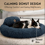 PetJett Dog Beds Large Sized Dog - 36'' Calming Round Bed, Washable Dog Bed - Anti-Slip Super Soft Donut Bed, Fluffy Faux Fur Anti-Anxiety Premium Comfort Pet Bed, Fits Dogs up to 80 lbs - Dark Grey