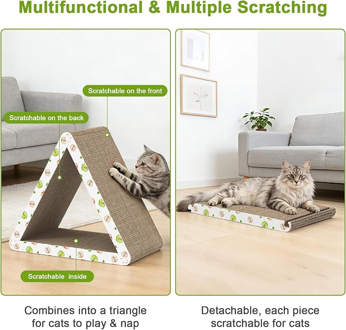 Triangle Cat Scratcher, Cat Scratching Board for Indoor Cats, 6 Usable Sides Cardboard Cat Scratcher with Catnip, Corrugate Cardboard Cat Scratching with Premium Scratch Textures Design