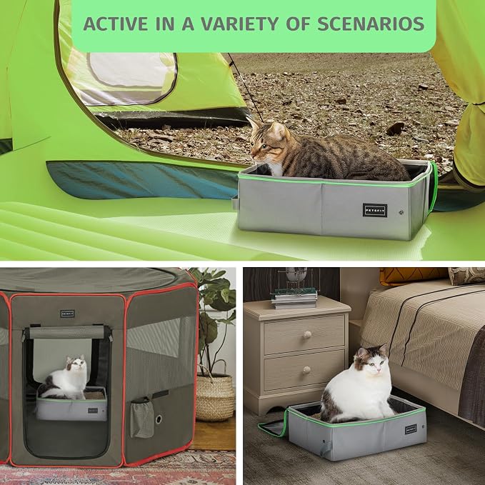 PETSFIT Travel & Portable Cat Litter Box - Leak-Proof, Waterproof Bottom, Collapsible Litter Boxes Perfect for Hotel/Lawn/Car Travel