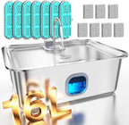 4.2Gal Dog Water Fountain for Large Dogs, 16L Stainless Steel Large Dog Fountain Water Bowl with Deeper & Wider Drinking Tray, Pet Water Dispenser with Visible Window (with 7 Newly Filters)