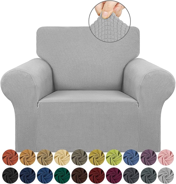 Stretch Chair Sofa Slipcover, Single Couch Cover,Silverr | 1-Piece Washable Sofa Cover,Pet Friendly (31"-55") Furniture Protector Soft Jacquard Elastic Bottom for Dogs & Kids