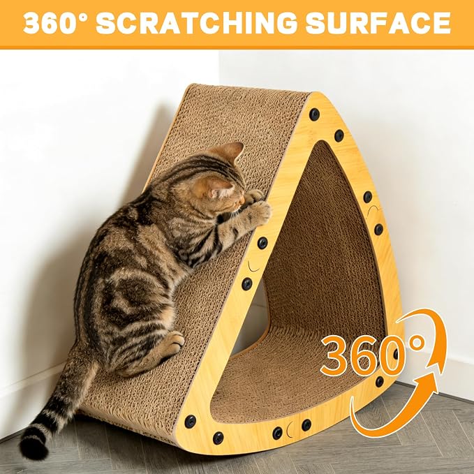 TIMIEEYA Cardboard Cat House - Triangle Cardboard Cat Scratcher Cozy Cats Lounger as Tunnel and Sofa, Cat Scratcher for Indoor Cats, Safe & Secure
