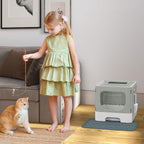 YITAHOME Large Enclosed Cat Litter Box w/Mat Scoop Grey Litter Box with Lid | Anti-Splash Kitty Litter Box with Lid & Pull-out Tray for Odor Control & Easy Cleaning, Front Entry Top Exit, Quick Assembly