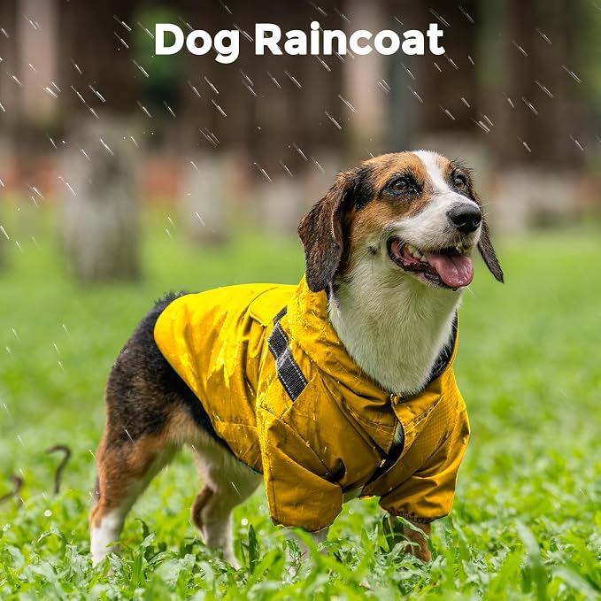 JoyDaog Dog Raincoat with Hood, Waterproof Dog Rain Jacket for Small Dogs | Waterproof dog rain jacket with hood and pockets for rainy walks, outdoor activities and everyday protection,Yellow S