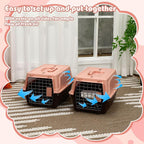 2 Set 18.9" Pet Carrier for Small Cats and Dogs, Hard Sided Plastic Cat Kennel for Pet with Front Door Security Lock Fully Breathable Travel Crate, up to 13 Lbs(Brown,18.9 x 12.6 x 11.8 Inch)