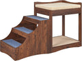 unipaws Pet Bunk Bed with Removable Step for Dog and Cat, Window Perch Seat | Multi-Level Bed with Cushion and Cat Scratch Pad, Indoor Use, Walnut